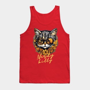 Nerdy Kitty Delight: Funny Aesthetic Smart Cat Art for Cat Lovers Tank Top